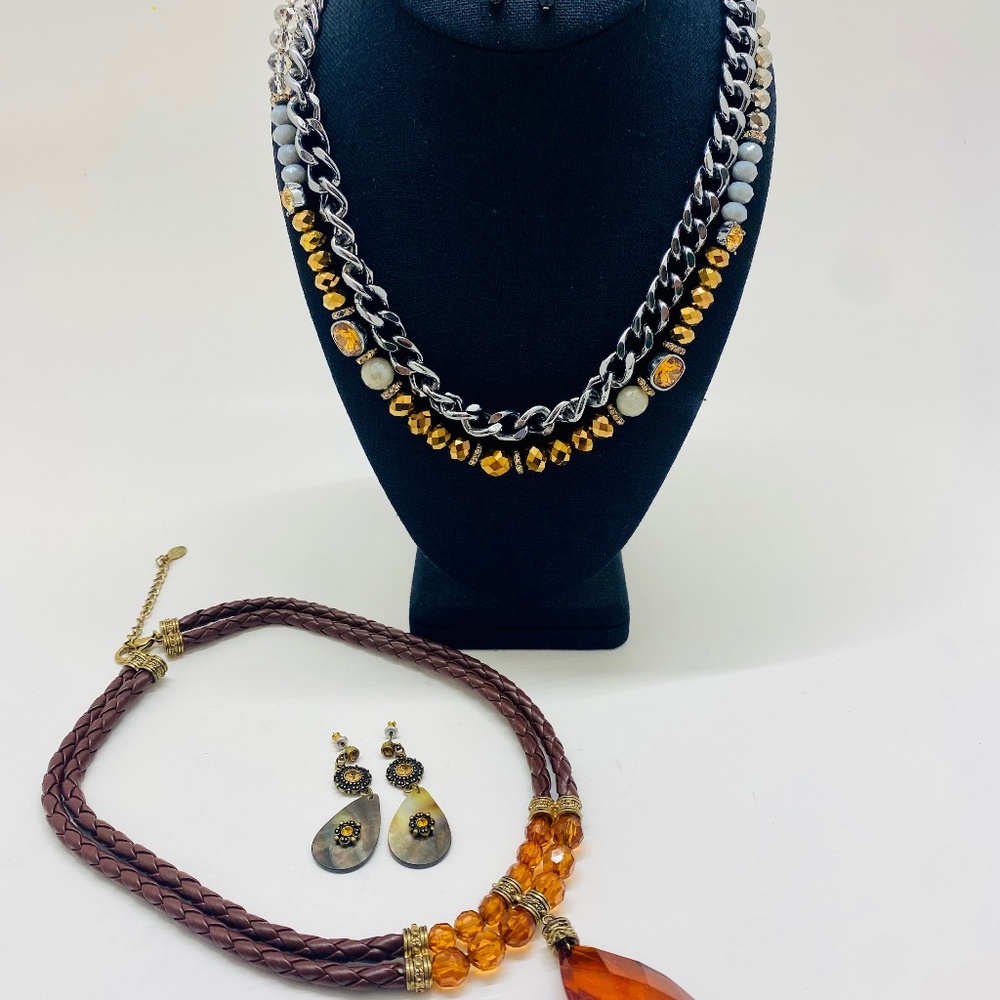 Vintage Y2K Amber, Brown and Metallic Jewelry Bundle